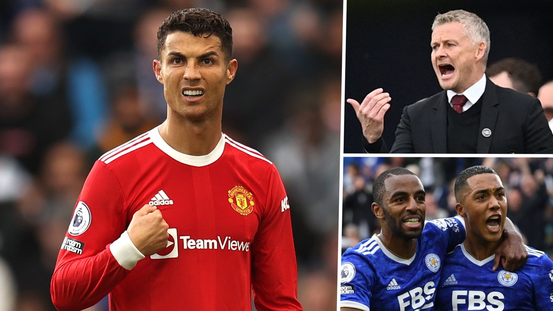 Cristiano Ronaldo Ole Gunnar Solskjaer Youri Tielemans Manchester United Leicester Premier League 2021-22 GFX