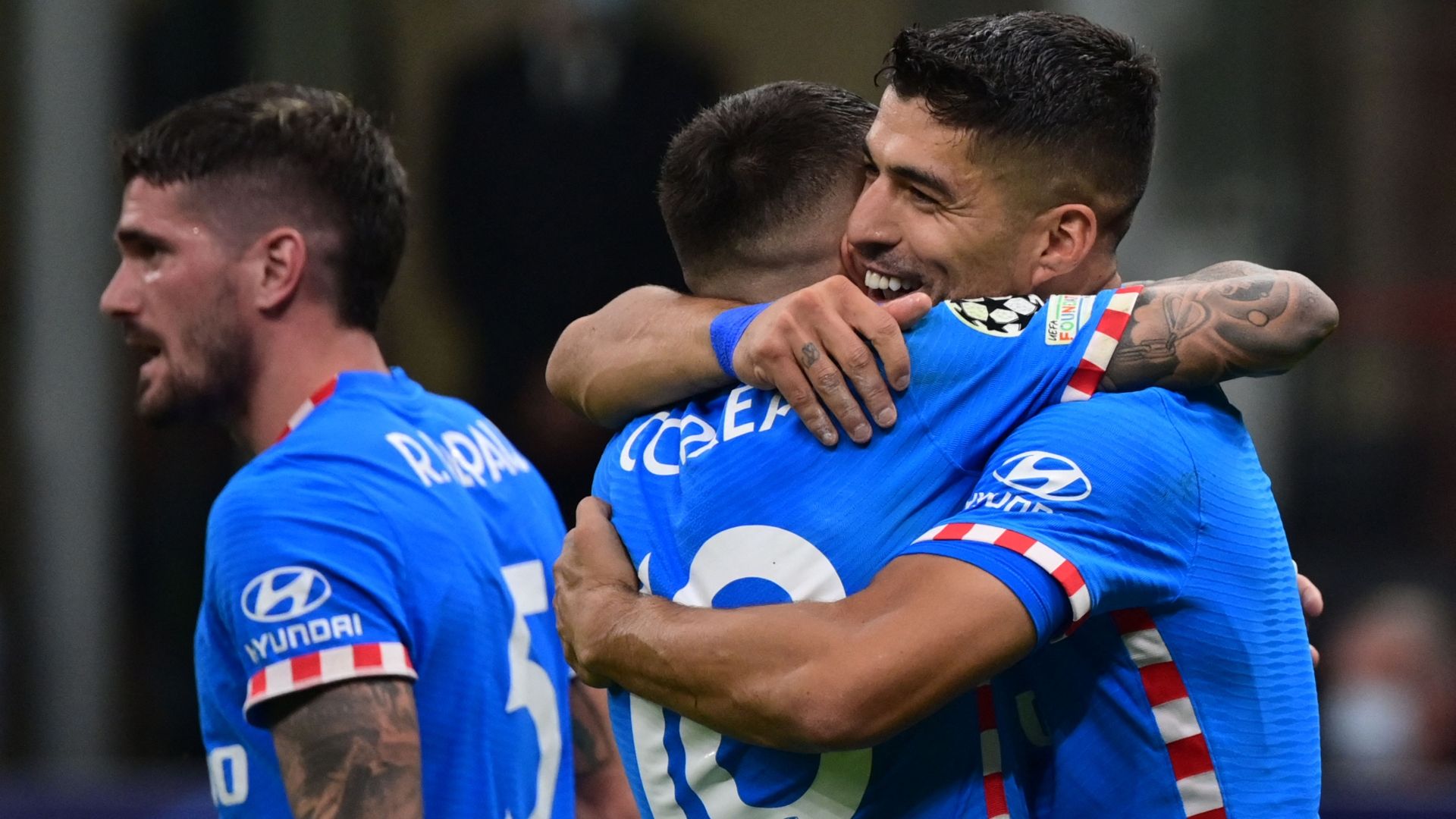Luis Suarez celebrating Milan Atletico Madrid Champions League