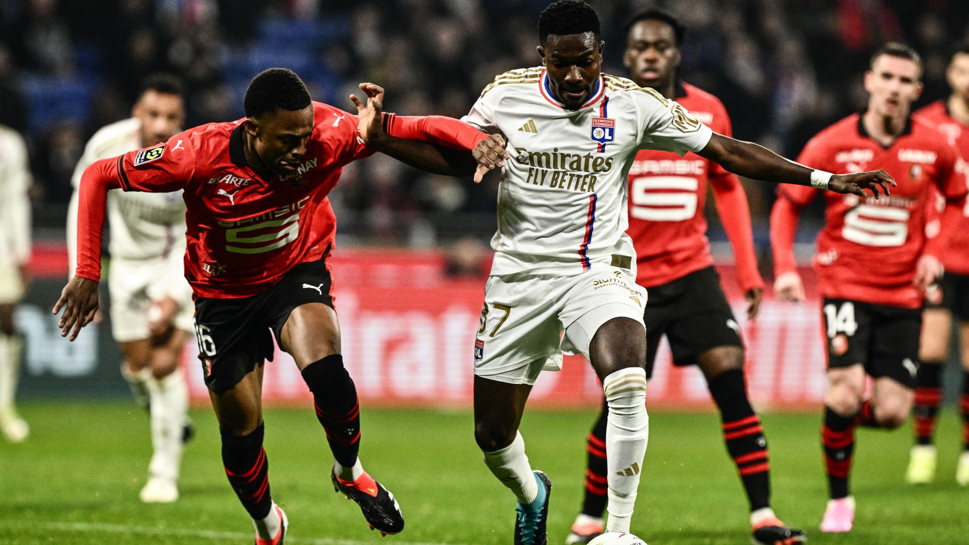 Jeanuel Belocian Ernest Nuamah Lyon Rennes Ligue 1 26012024