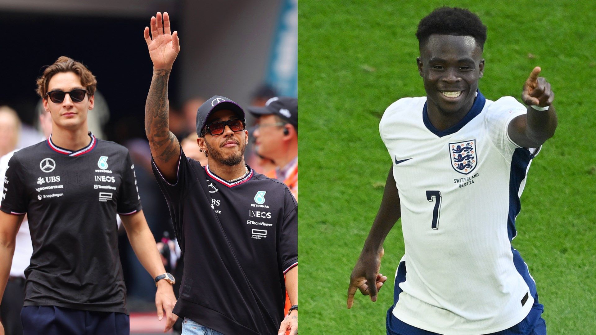 Lewis Hamilton, George Russell Bukayo Saka Euro 2024