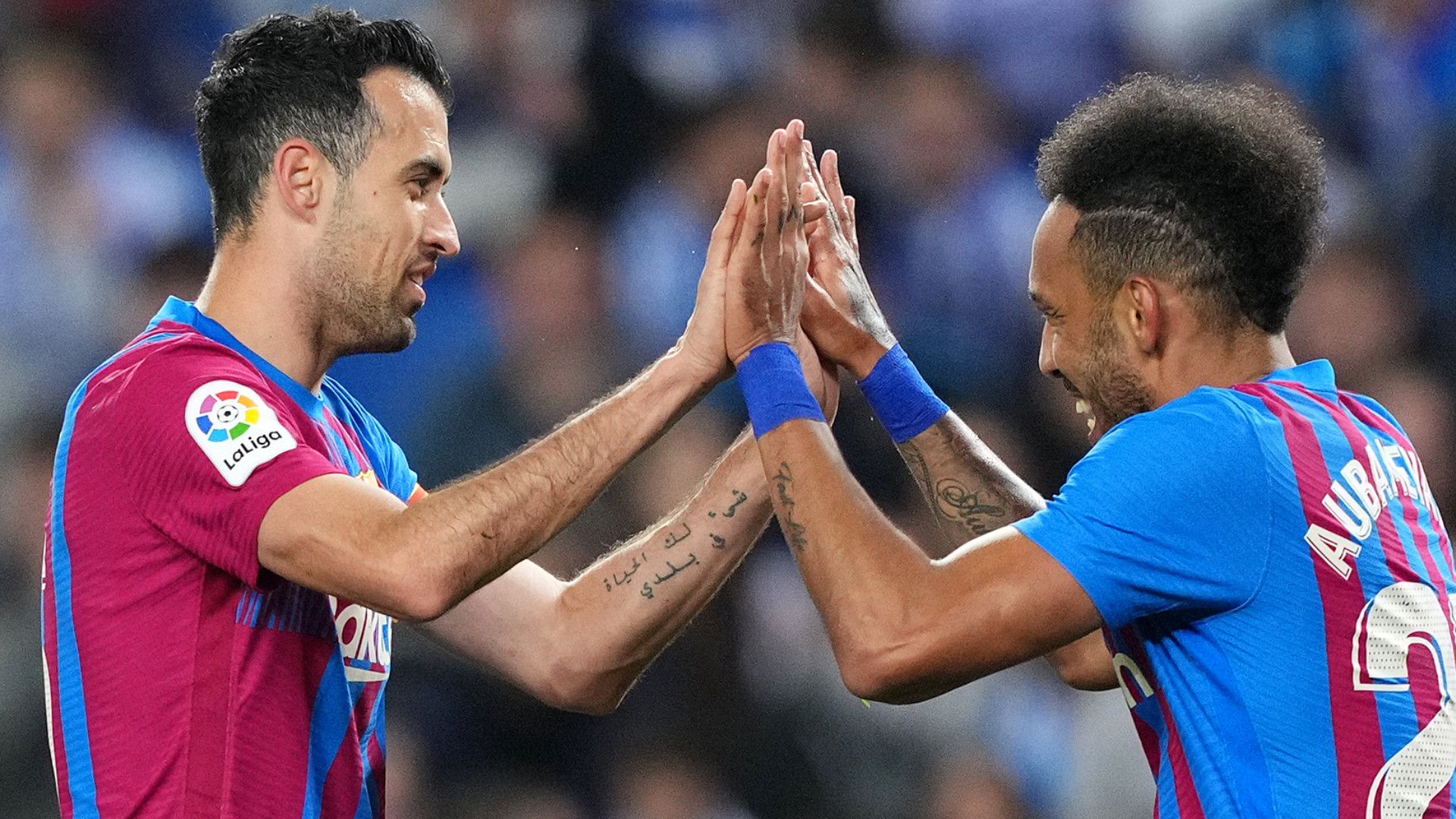 SERGIO BUSQUETS PIERRE-EMERICK AUBAMEYANG BARCELONA LALIGA 21042022