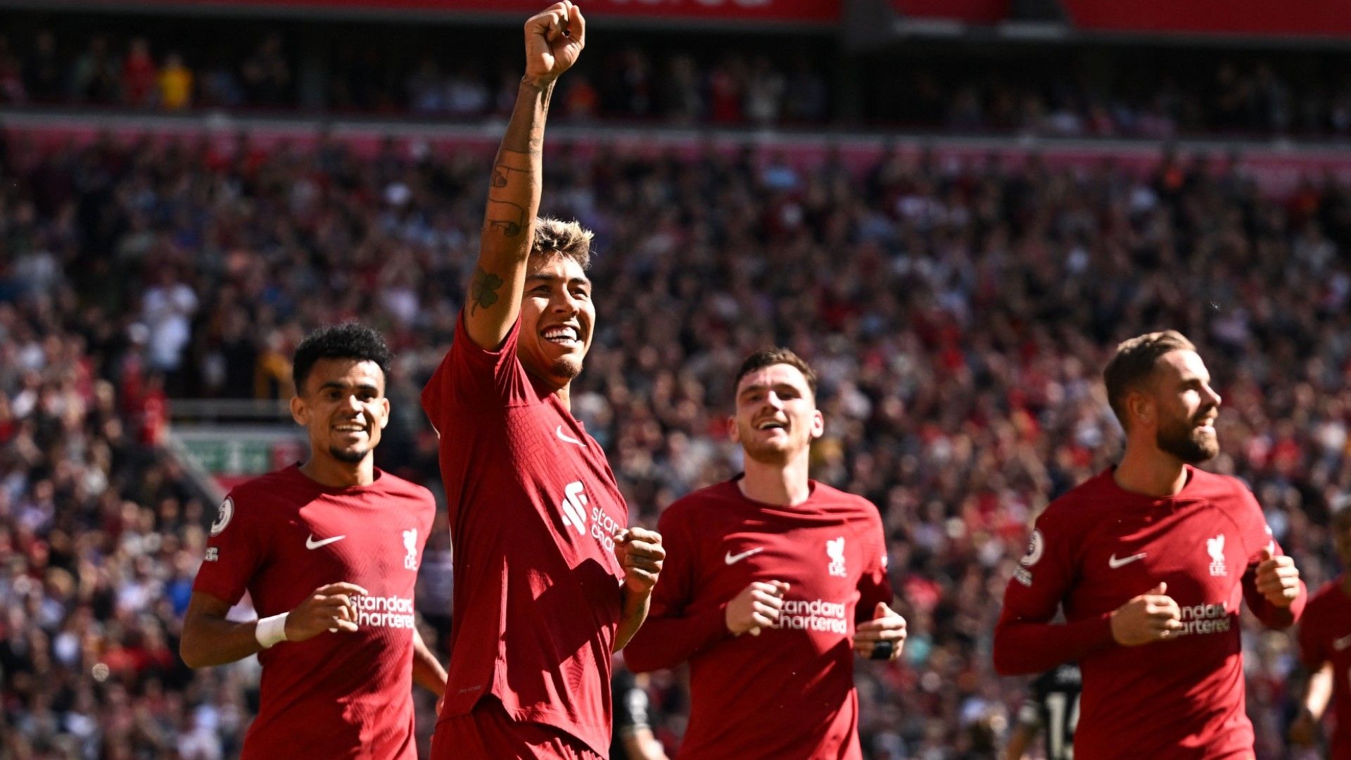 Roberto Firmino Luis Diaz Andy Robertson Jordan Henderson Liverpool 2022-23