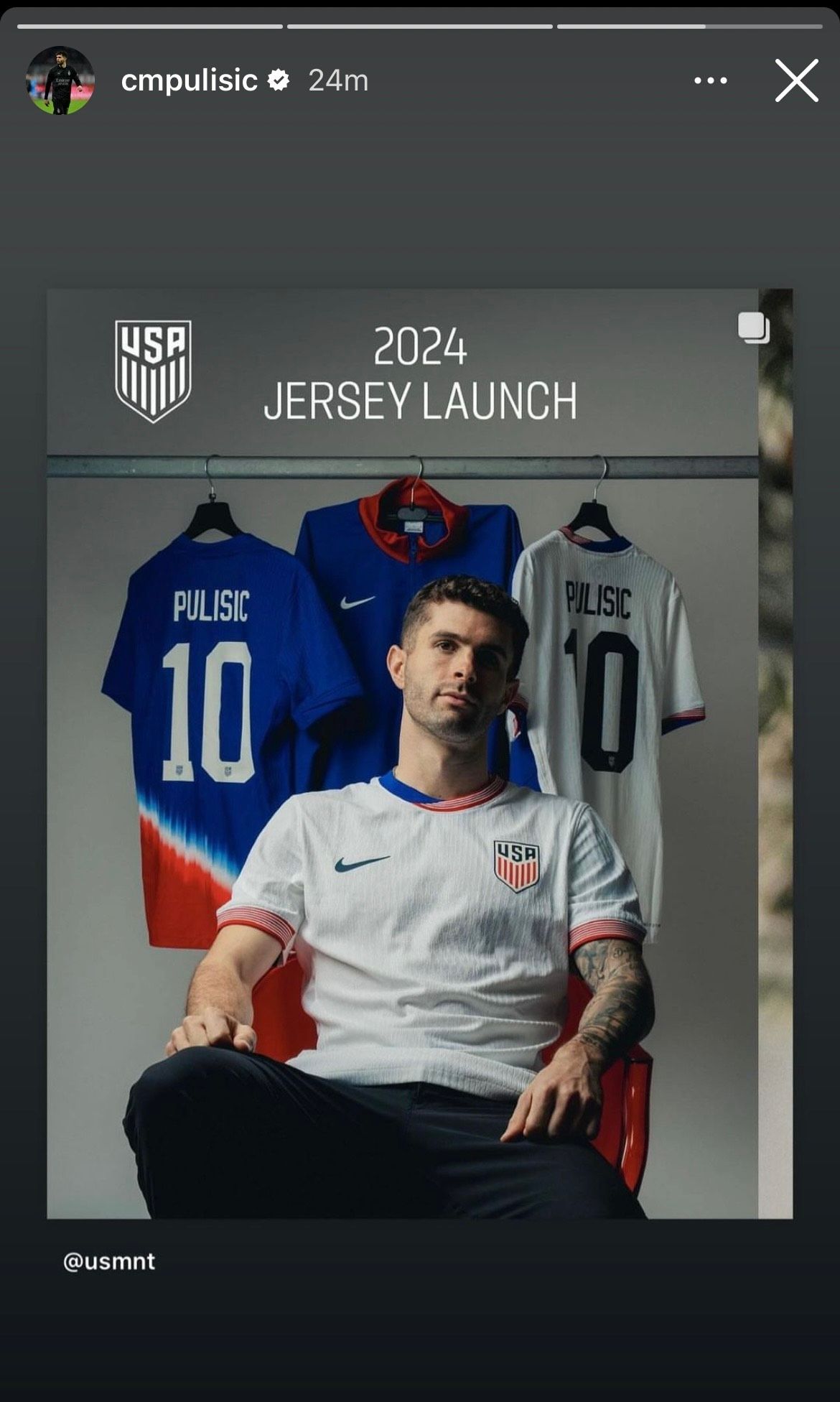 Christian Pulisic USMNT Kit Insta story