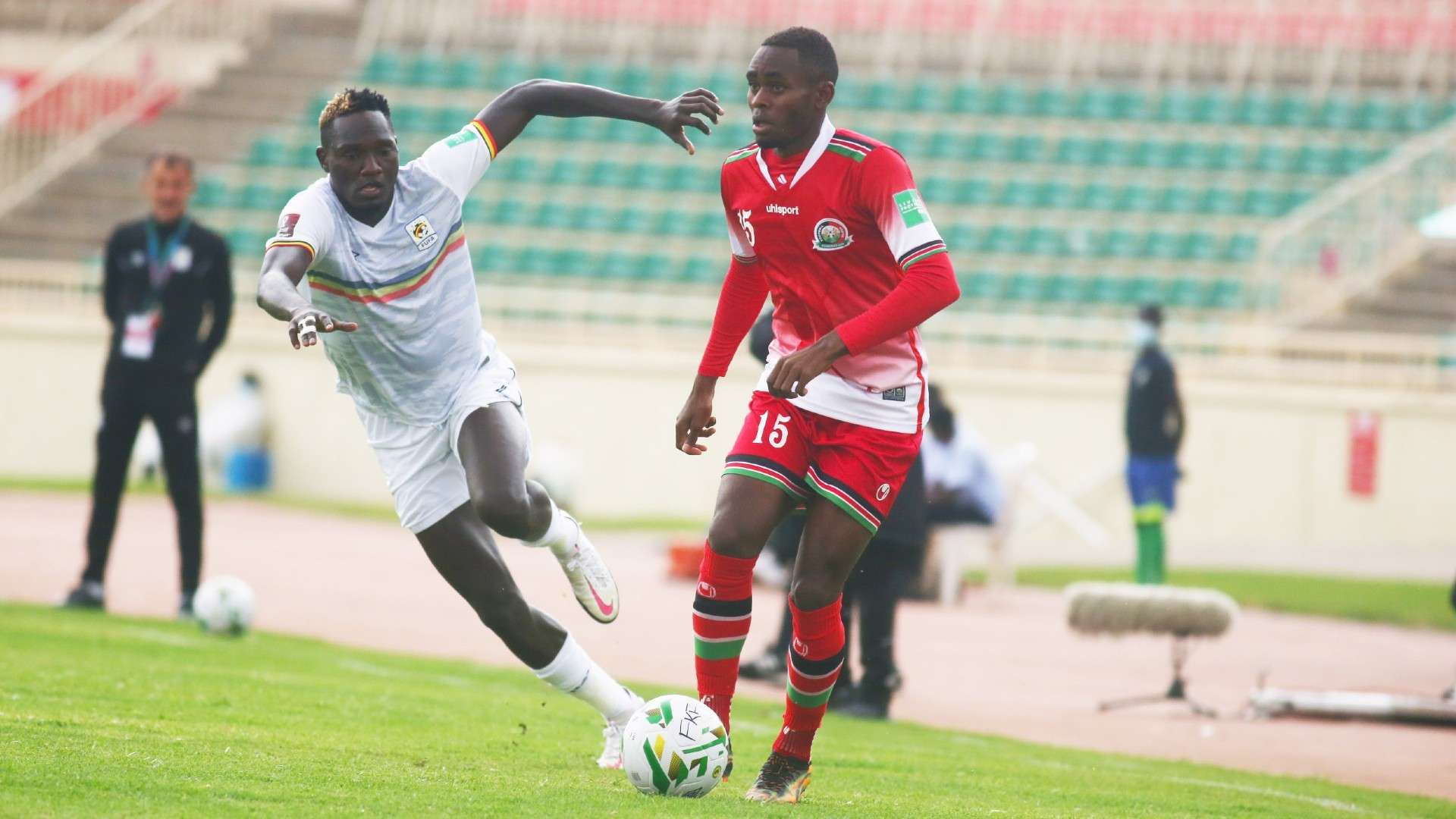 Daniel Sakari of Kenya and Harambee Stars vs Uganda.