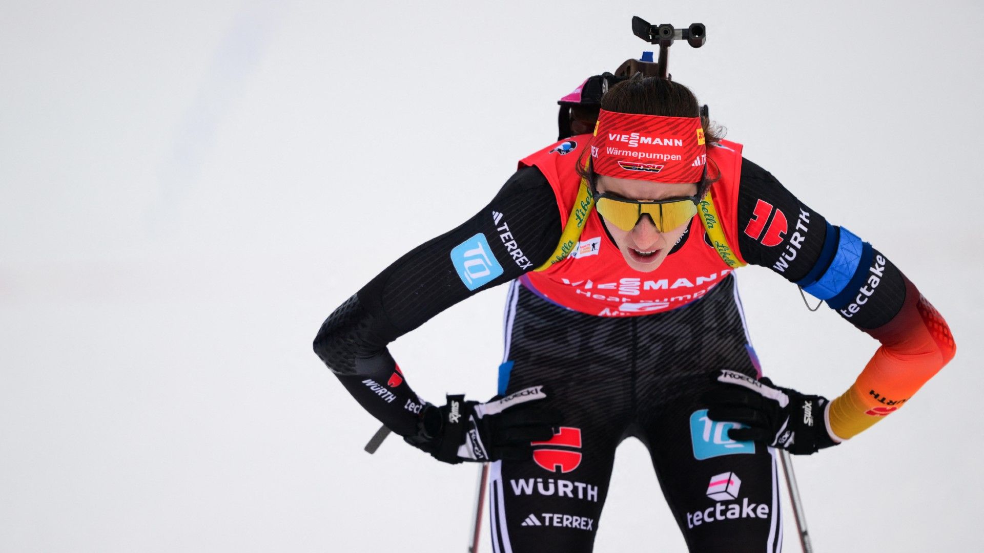 Germany's Vanessa Voigt celebrates after crossing 