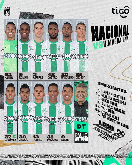 Nómina Atlético Nacional U. Magdalena Liga BetPlay 2023 I