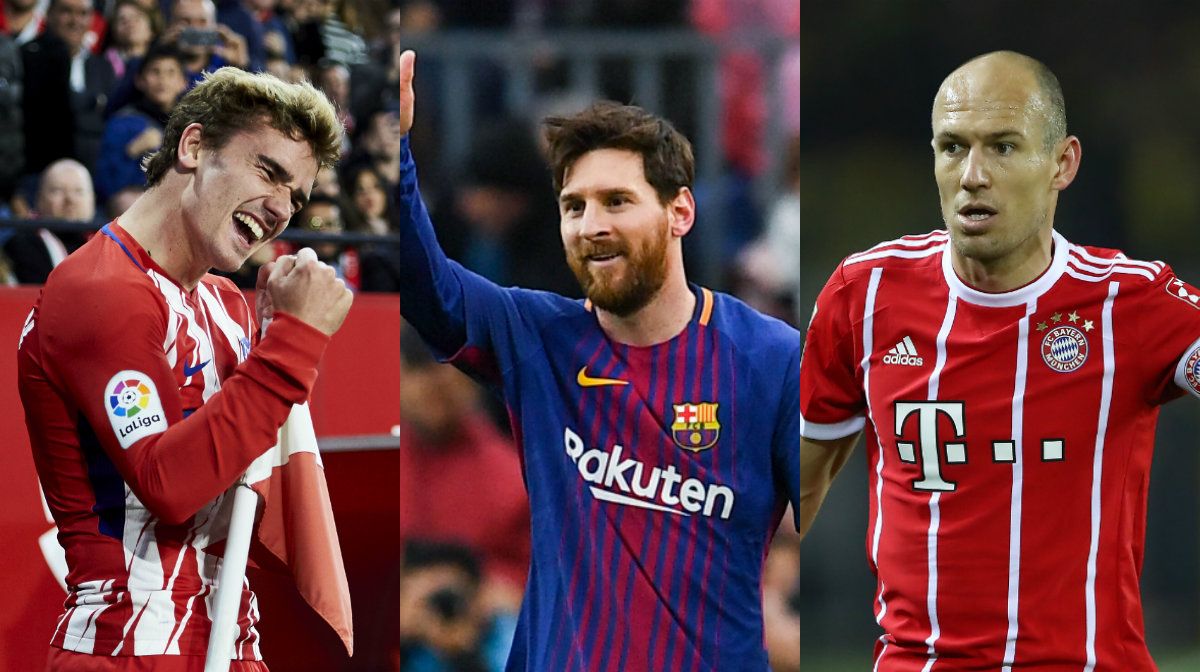 Collage Griezmann, Messi, Robben