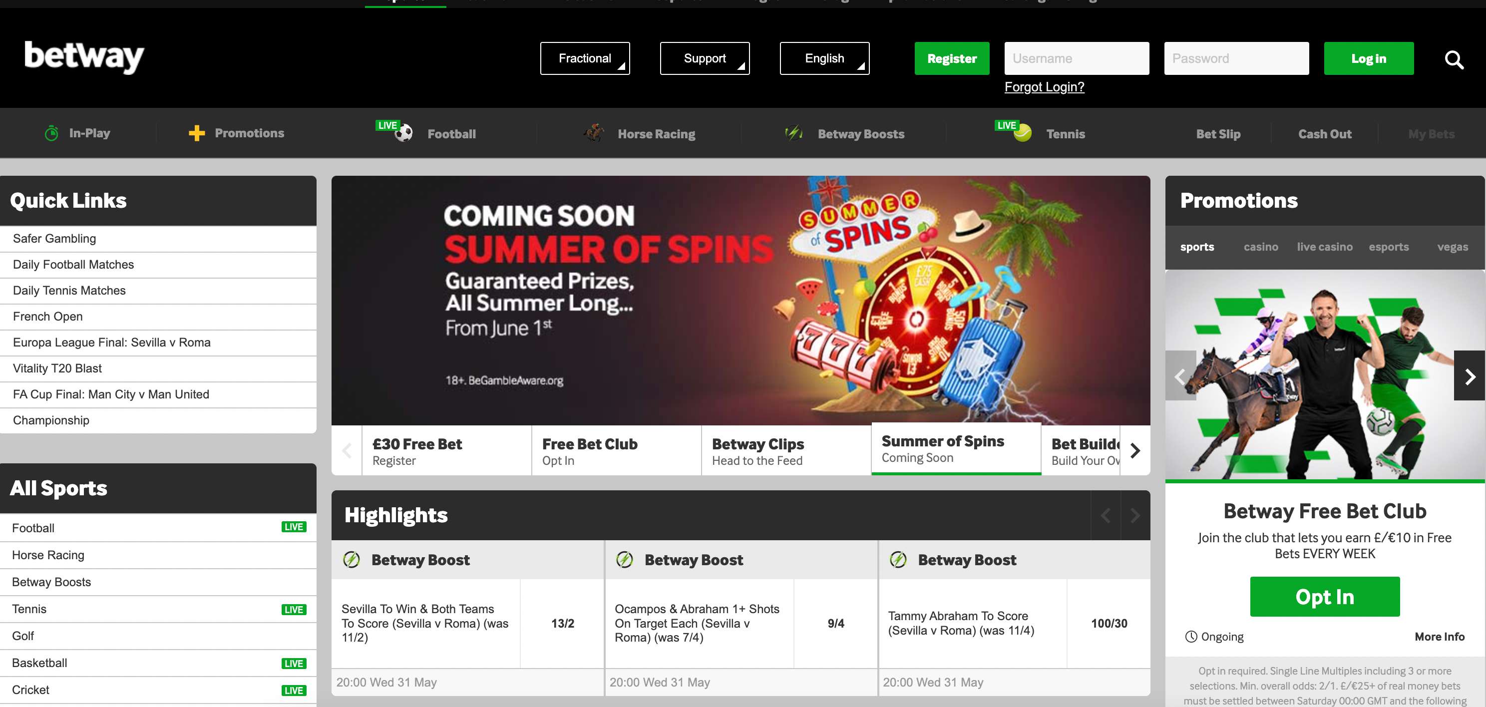 Betway Home Page 