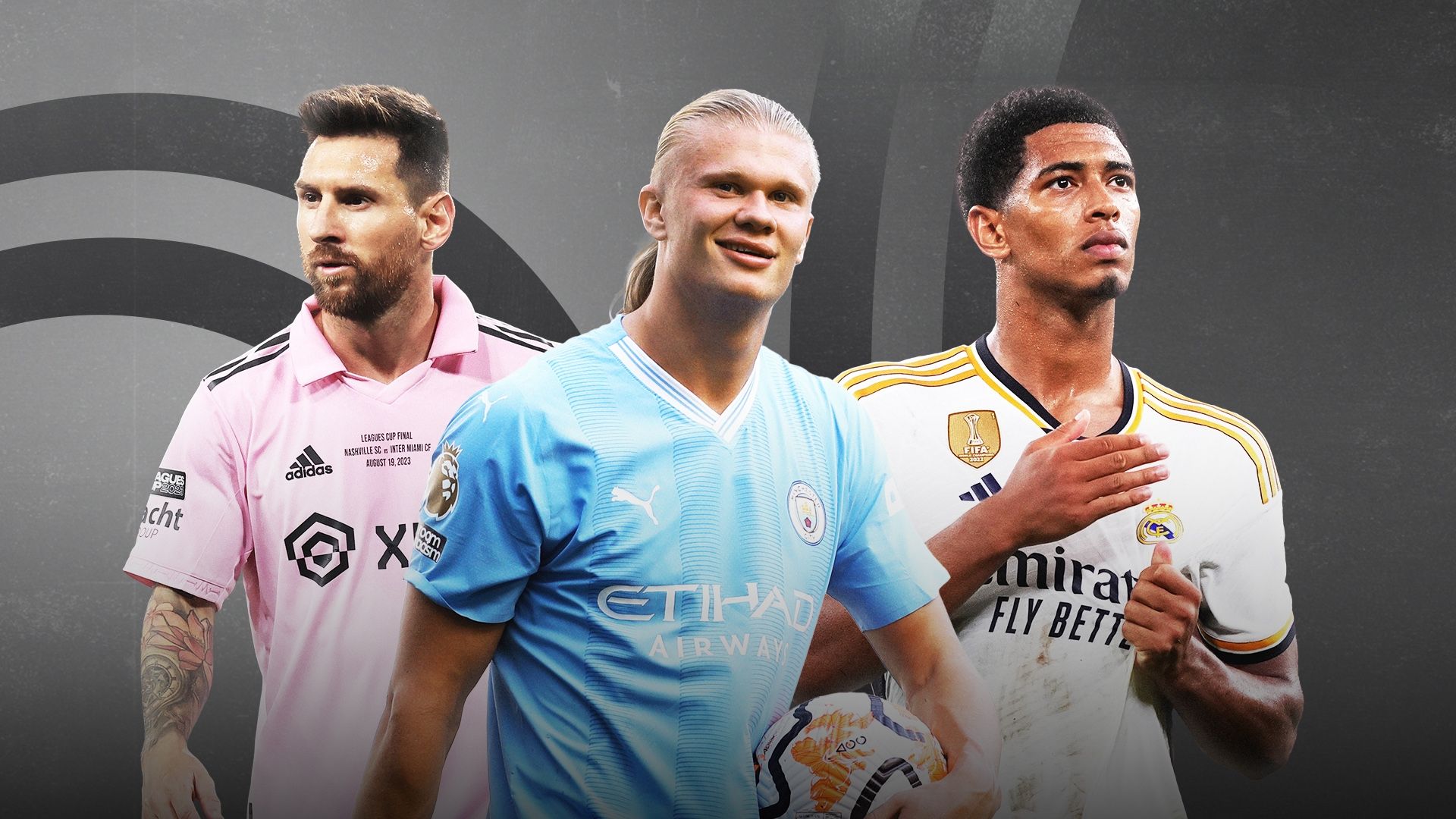 Lionel Messi Erling Haaland Jude Bellingham GOAL50 GFX 16:9