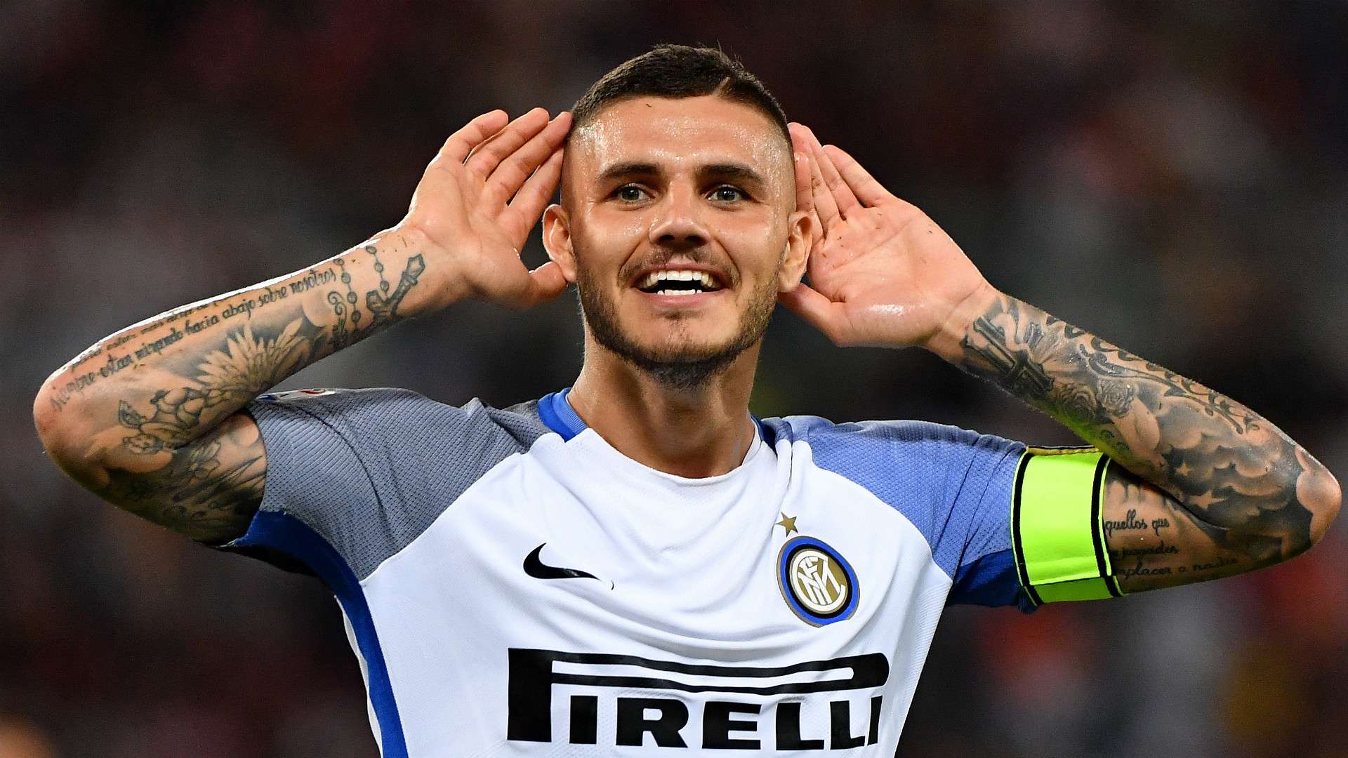 Mauro Icardi celebrates Roma Inter Serie A