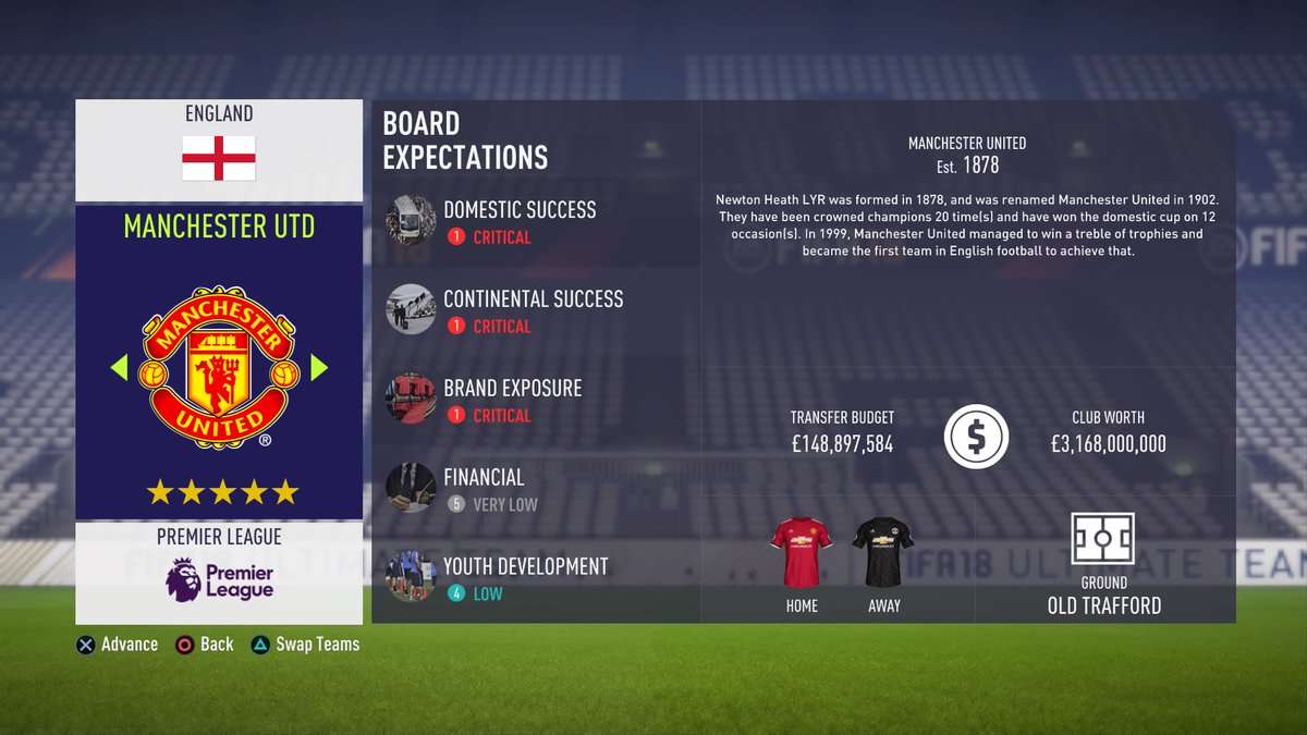 FIFA 18 Man Utd Career Mode