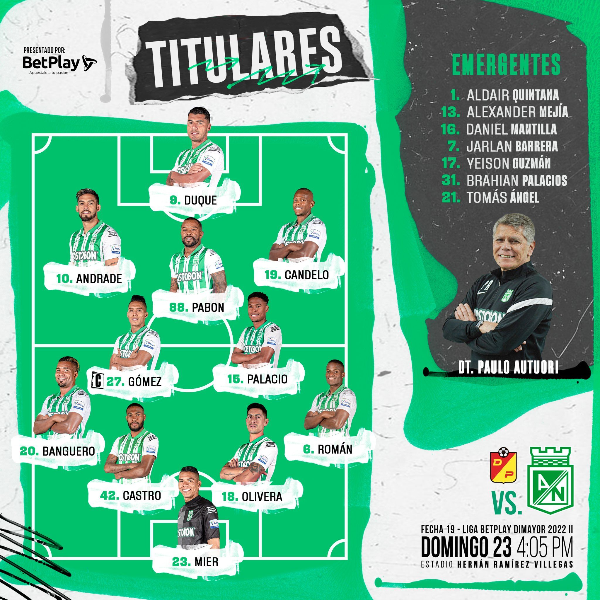 Nómina Atlético Nacional Pereira Fecha 19 Liga BetPlay 2022