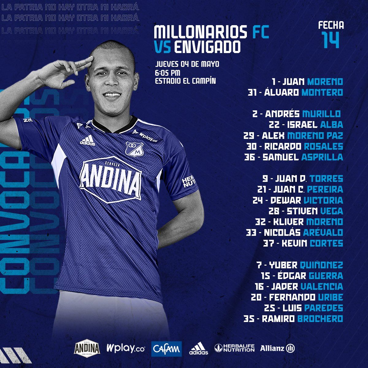 Convocados Millonarios Fecha 14 Liga BetPlay 2023