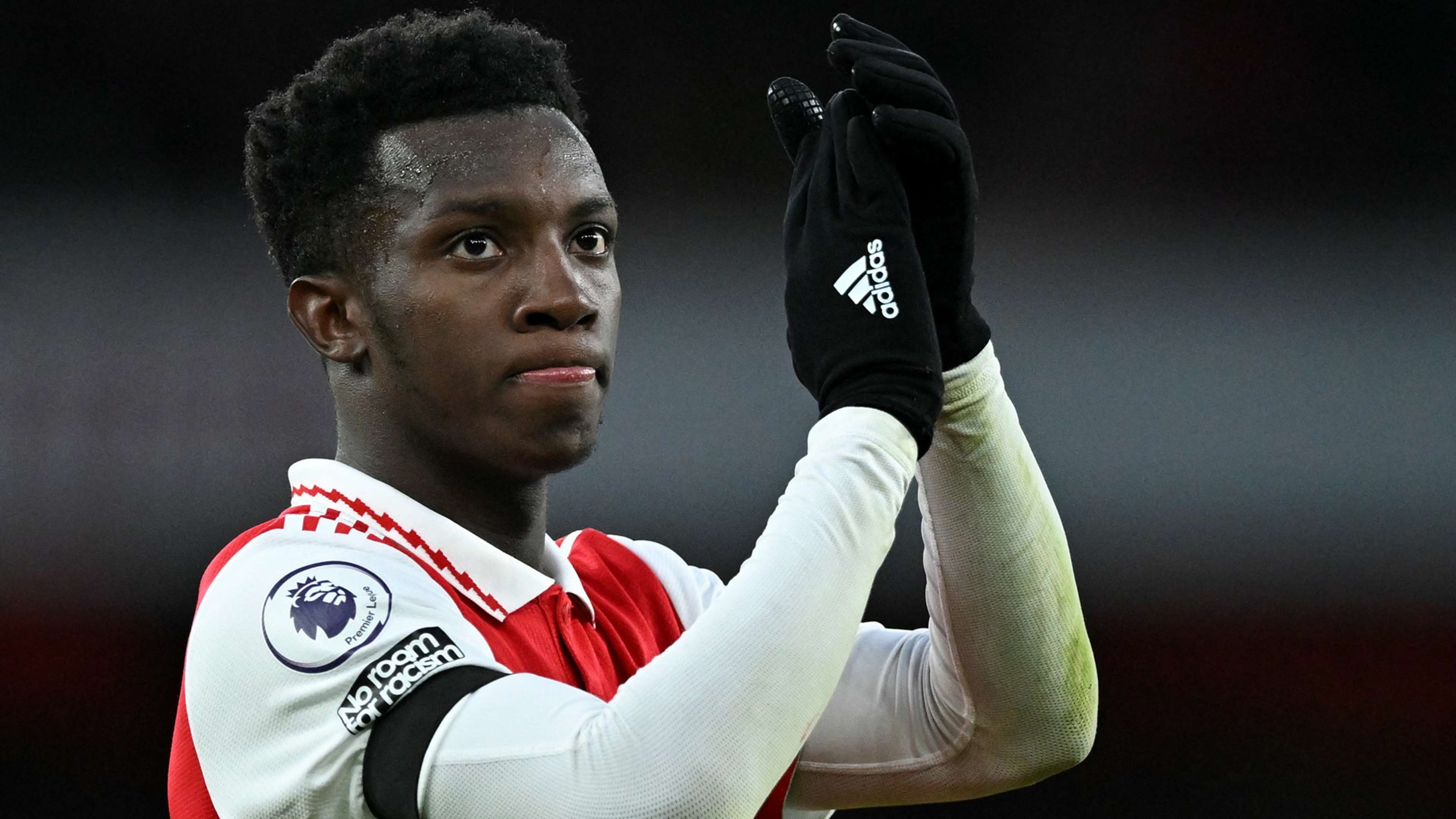 Eddie Nketiah claps the fans after Arsenal's draw with Brentford