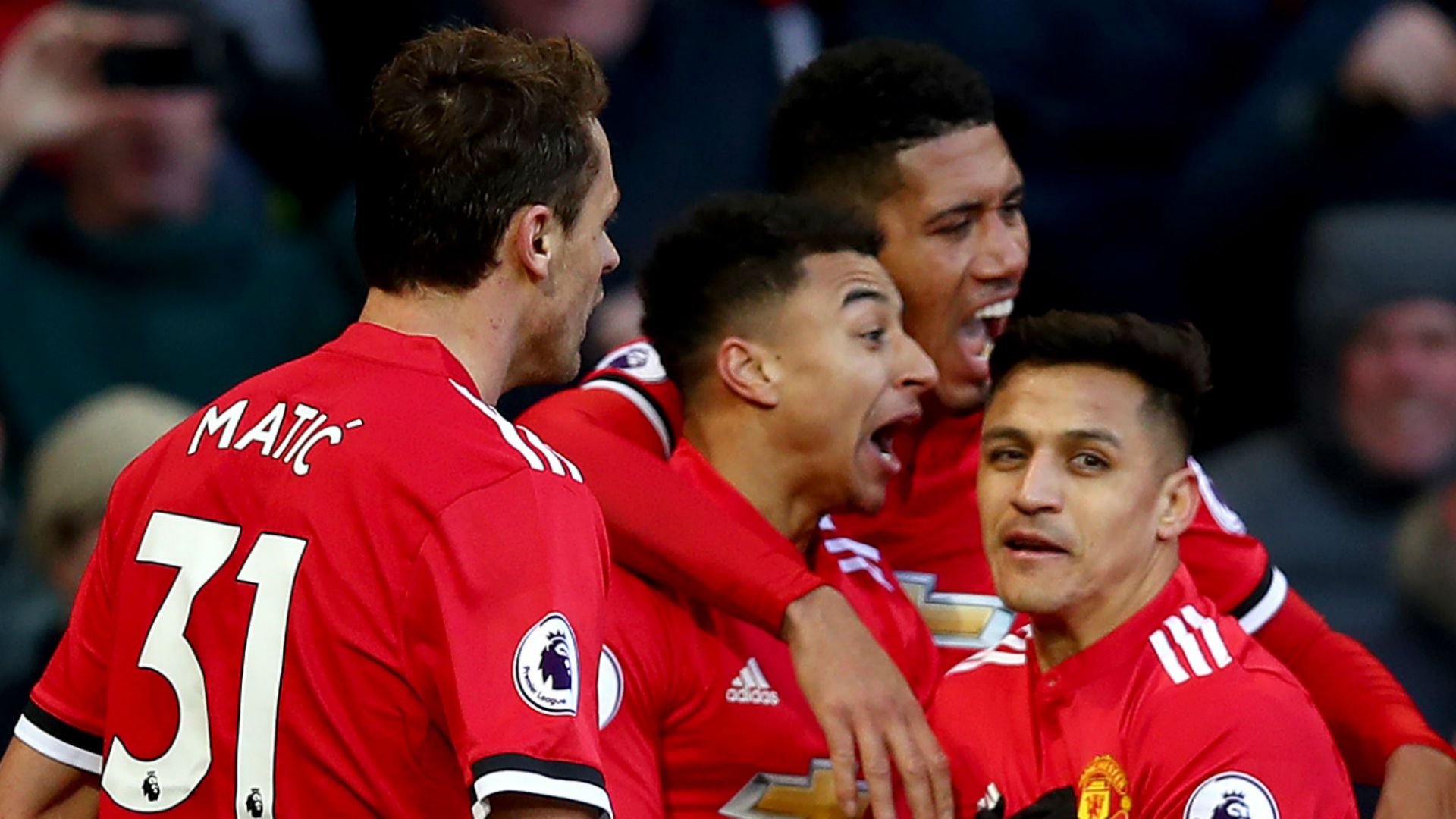 Manchester United celebrate Jesse Lingard