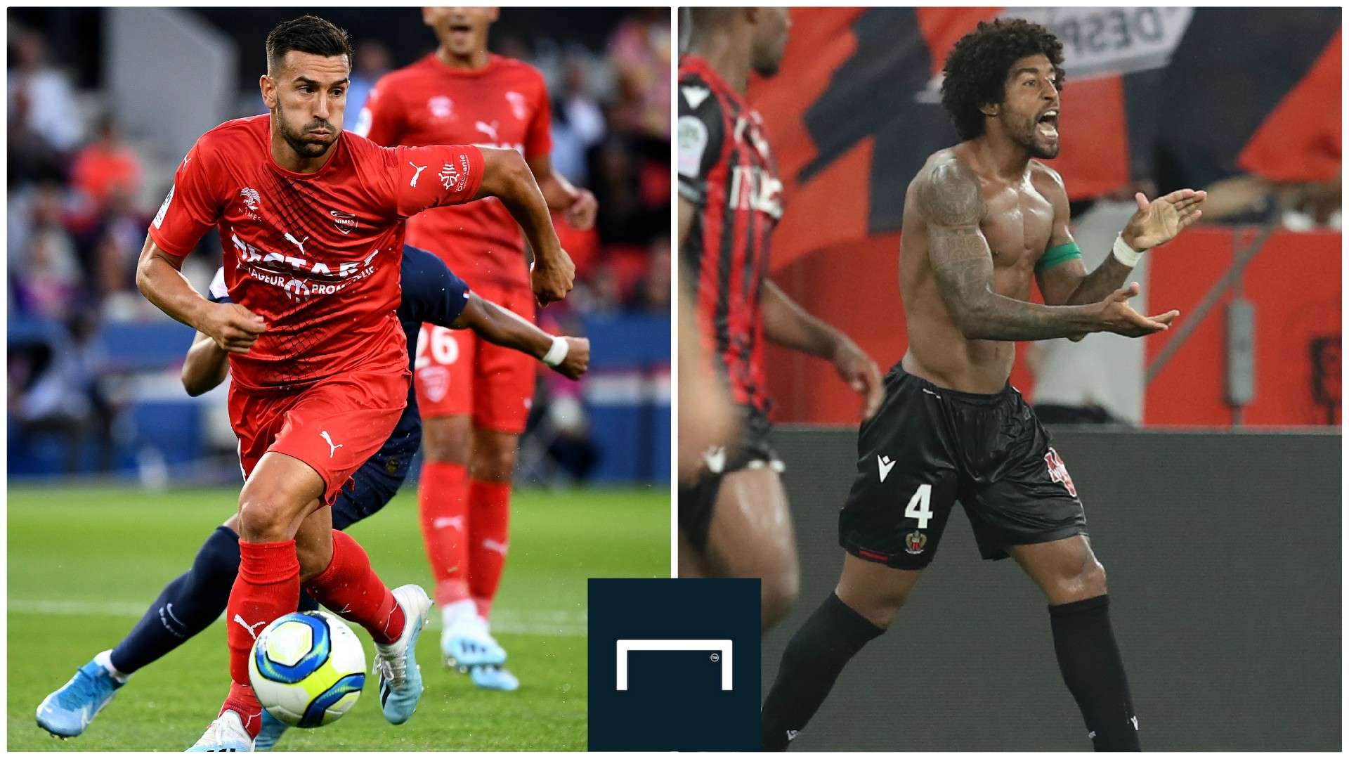 Pablo Martinez (Nîmes Olympique) et Dante (OGC Nice), 2ème journée de Ligue 1, le 17 août 2019