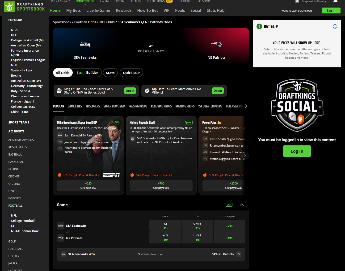 draftkings super bowl betting site