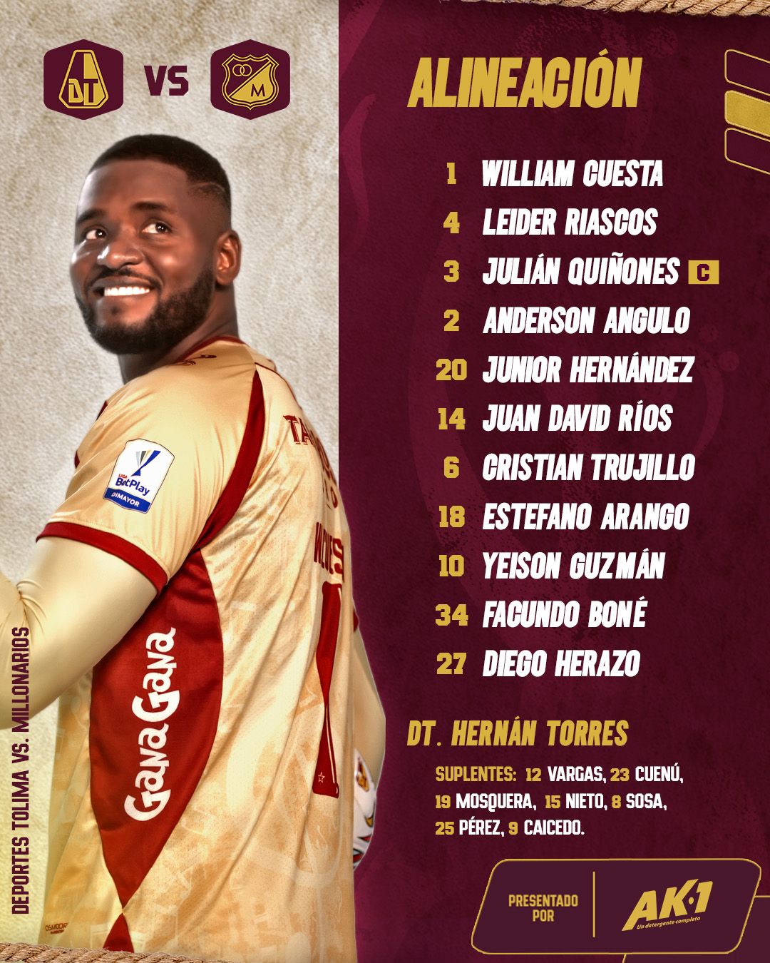 Nómina Tolima Fecha 4 Liga BetPlay 2023