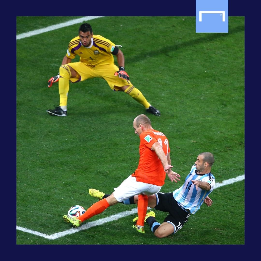 Arjen Robben Sergio Romero Netherlands Argentina Javier Mascherano GFX