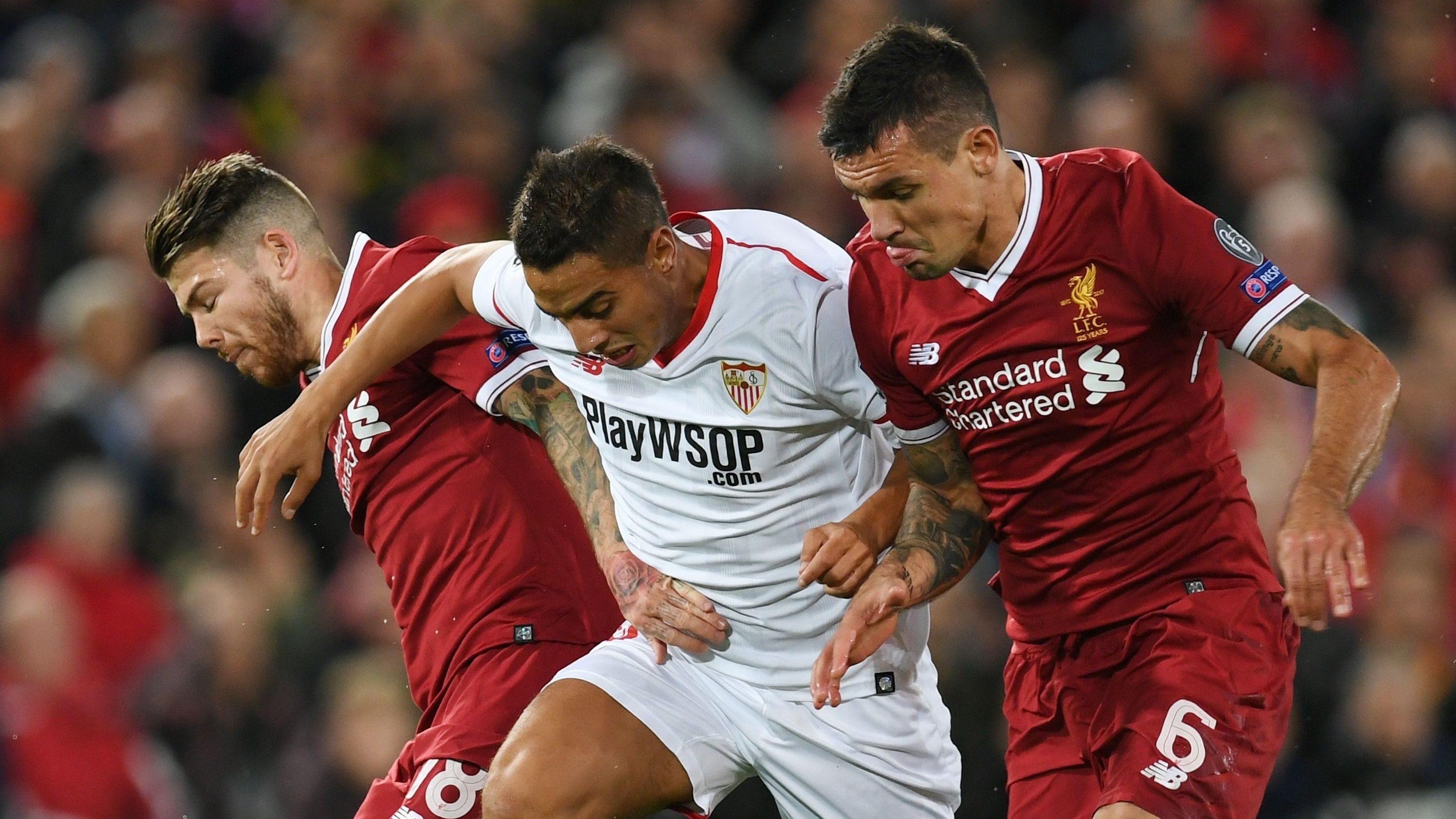 Wissam Ben Yedder Alberto Moreno Dejan Lovren Liverpool Sevilla Champions League 13092017