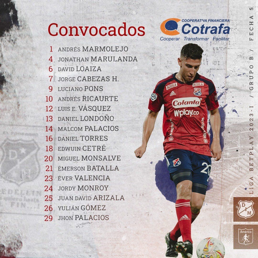 Convocados Medellín Fecha 5 Liga BetPlay 2023