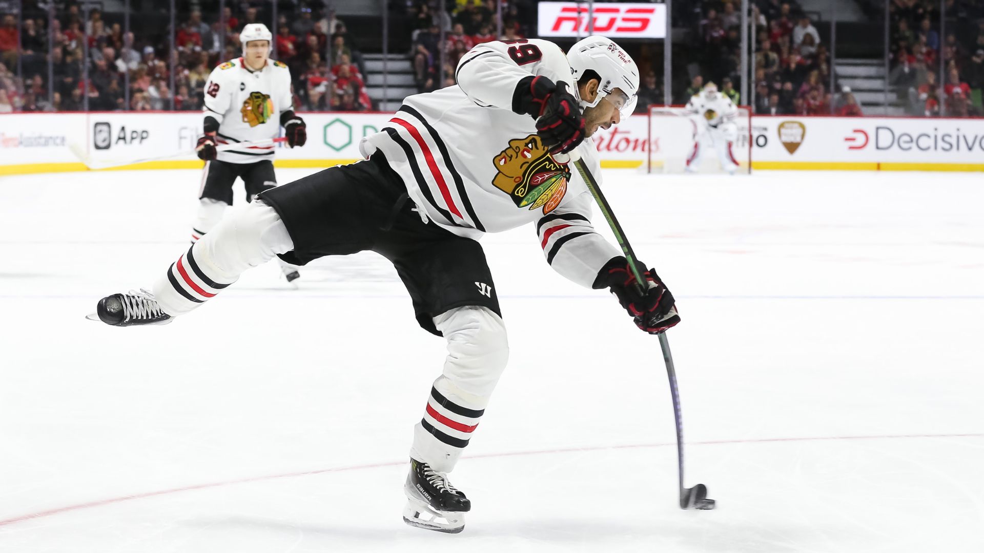 Andreas Athanasiou #89 of the Chicago Blackhawks 