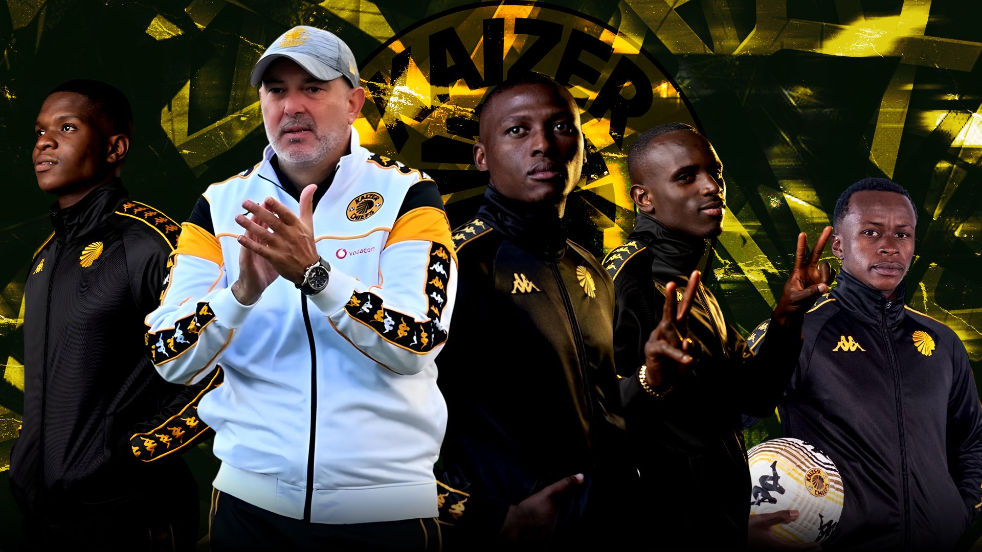 Nasreddine Nabi, Thabiso Monyane, Siphesihle Ndlovu, Nkanyiso Shinga and Flávio Silva of Kaizer Chiefs 16-9