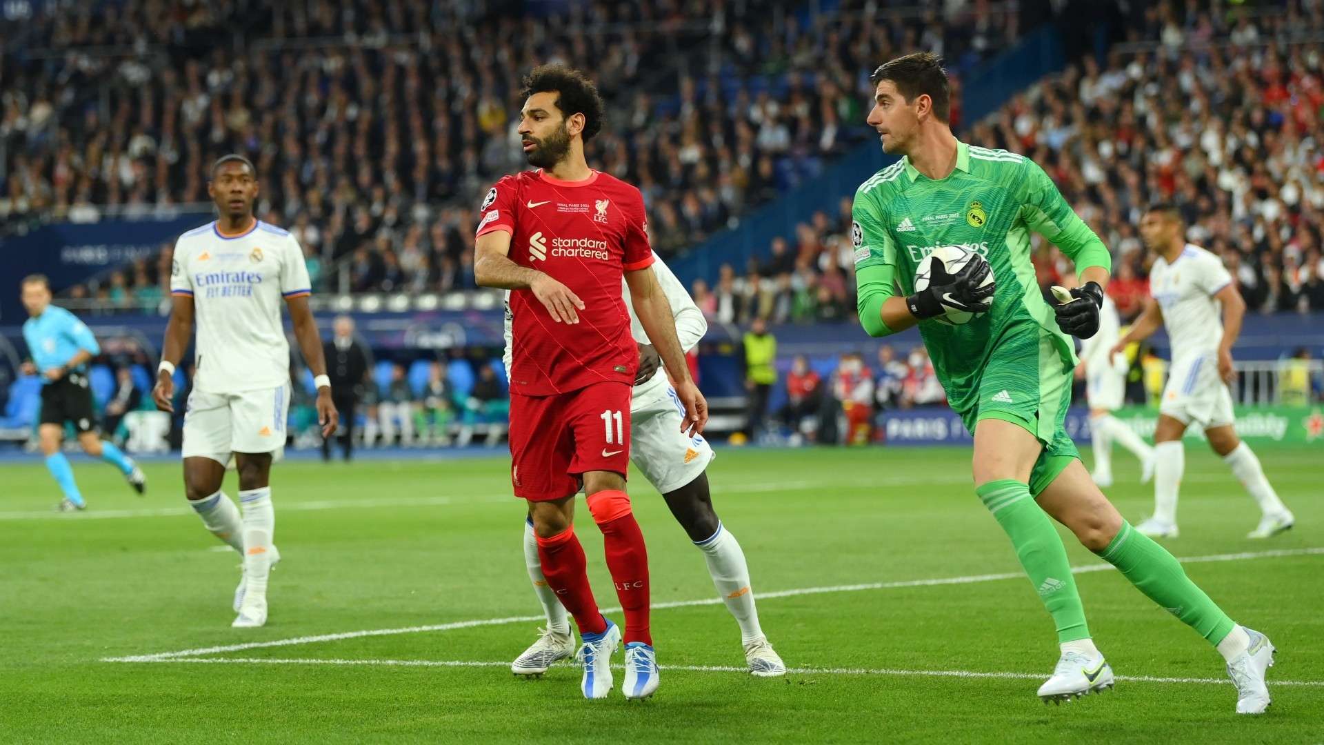 Mohamed Salah Thibaut Courtois Liverpool Real Madrid Champions League final 2022
