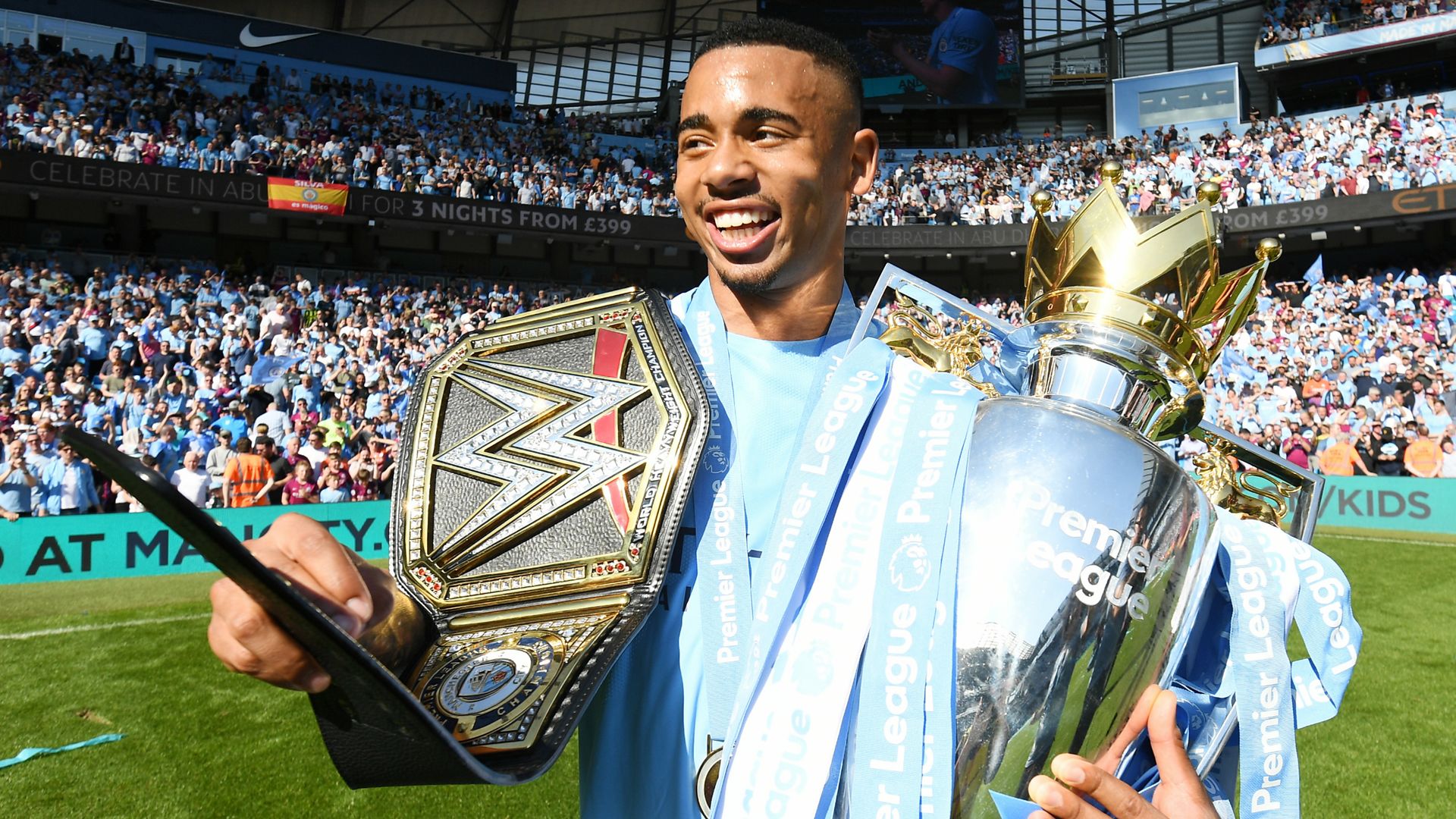Gabriel Jesus Premier League trophy Manchester City