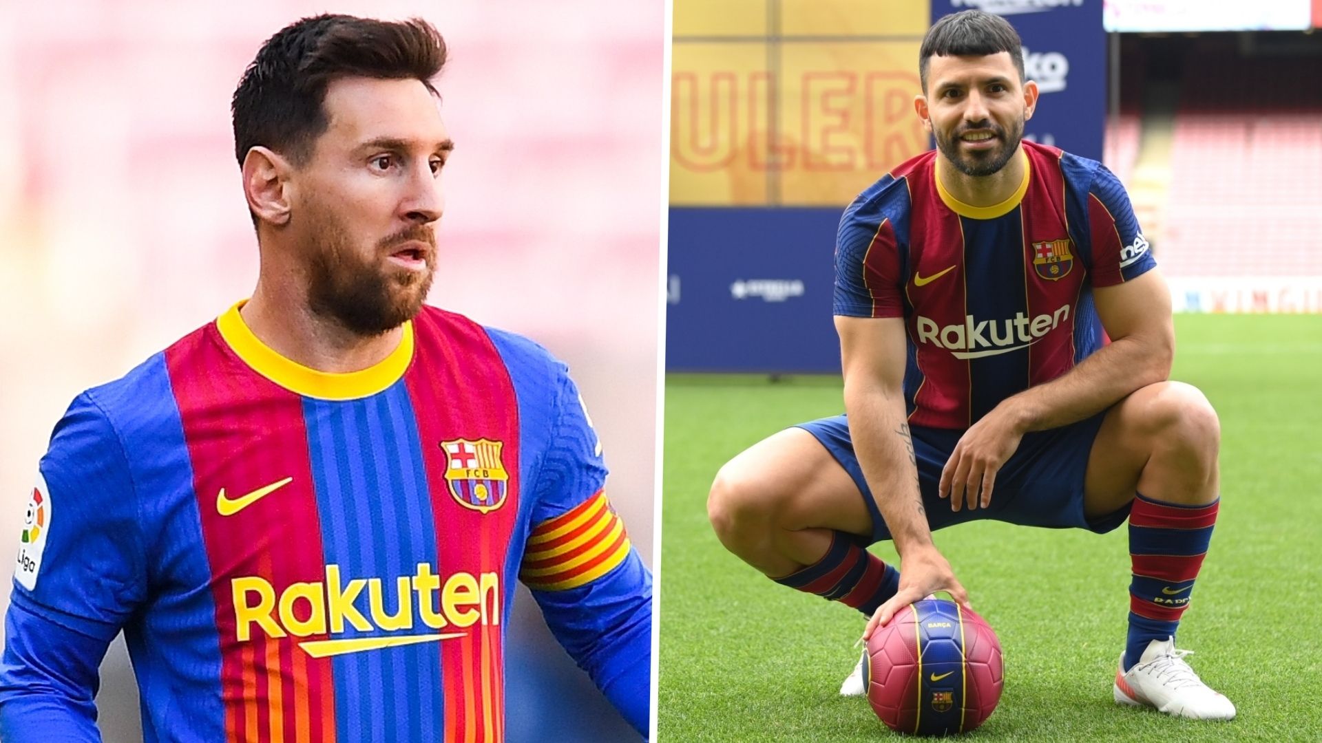 Lionel Messi and Sergio Aguero of Barcelona.