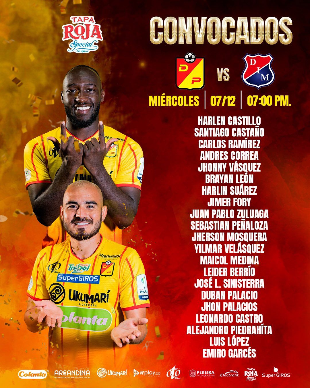 Convocados Pereira Medellín Final Vuelta Liga BetPlay 2022