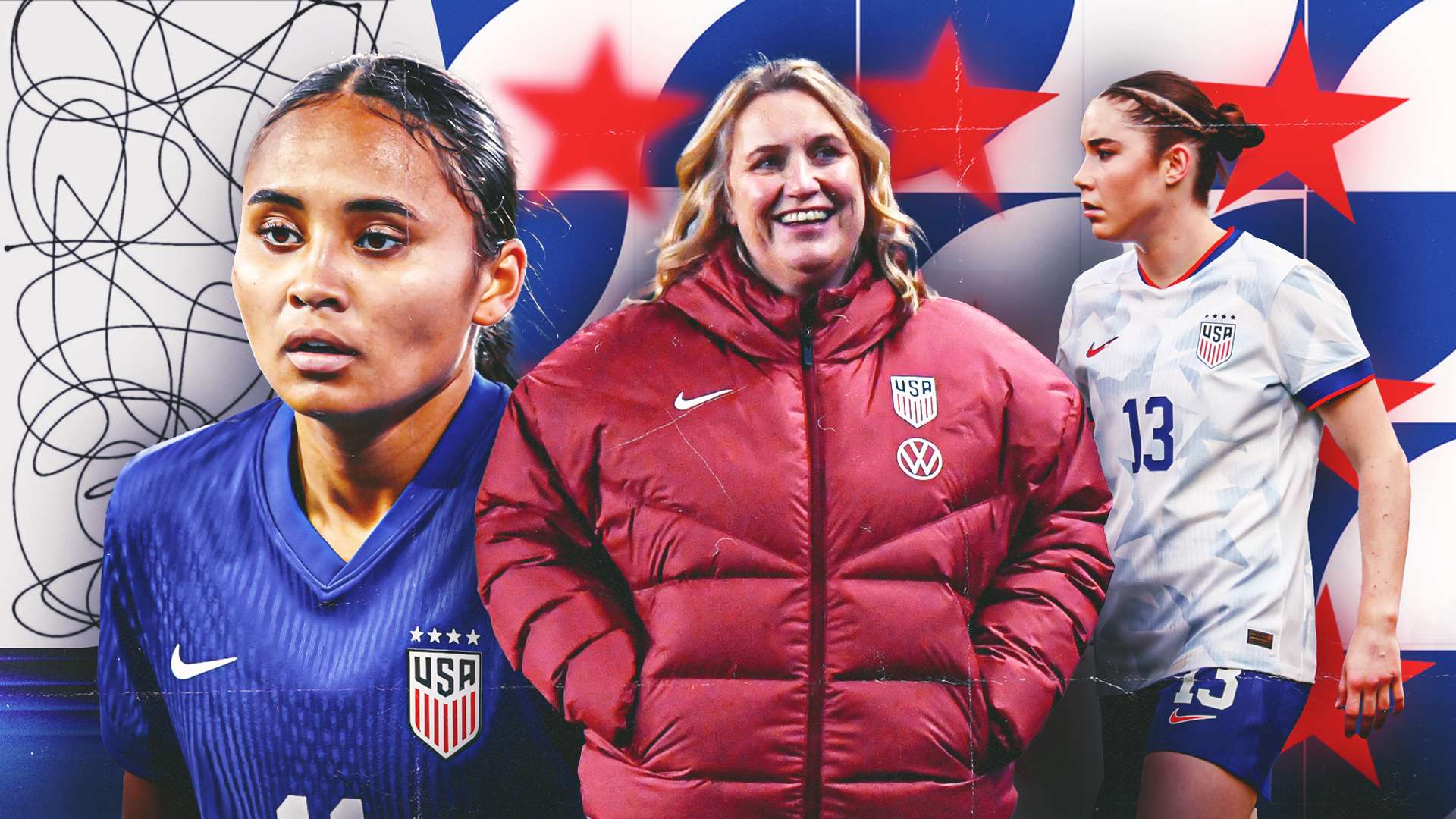 Emma Hayes, Allyssa Thompson, Olivia Moultrie USWNT