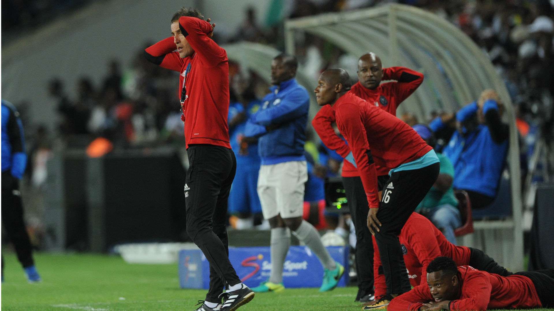 Micho Sredojevic and Orlando Pirates players in disbelief