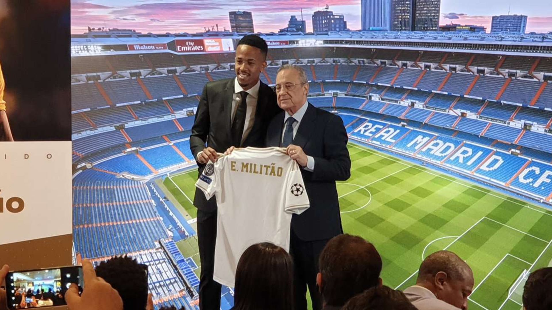 Eder Militao, during his unveiling as new Real Madrid player with Florentino Perez