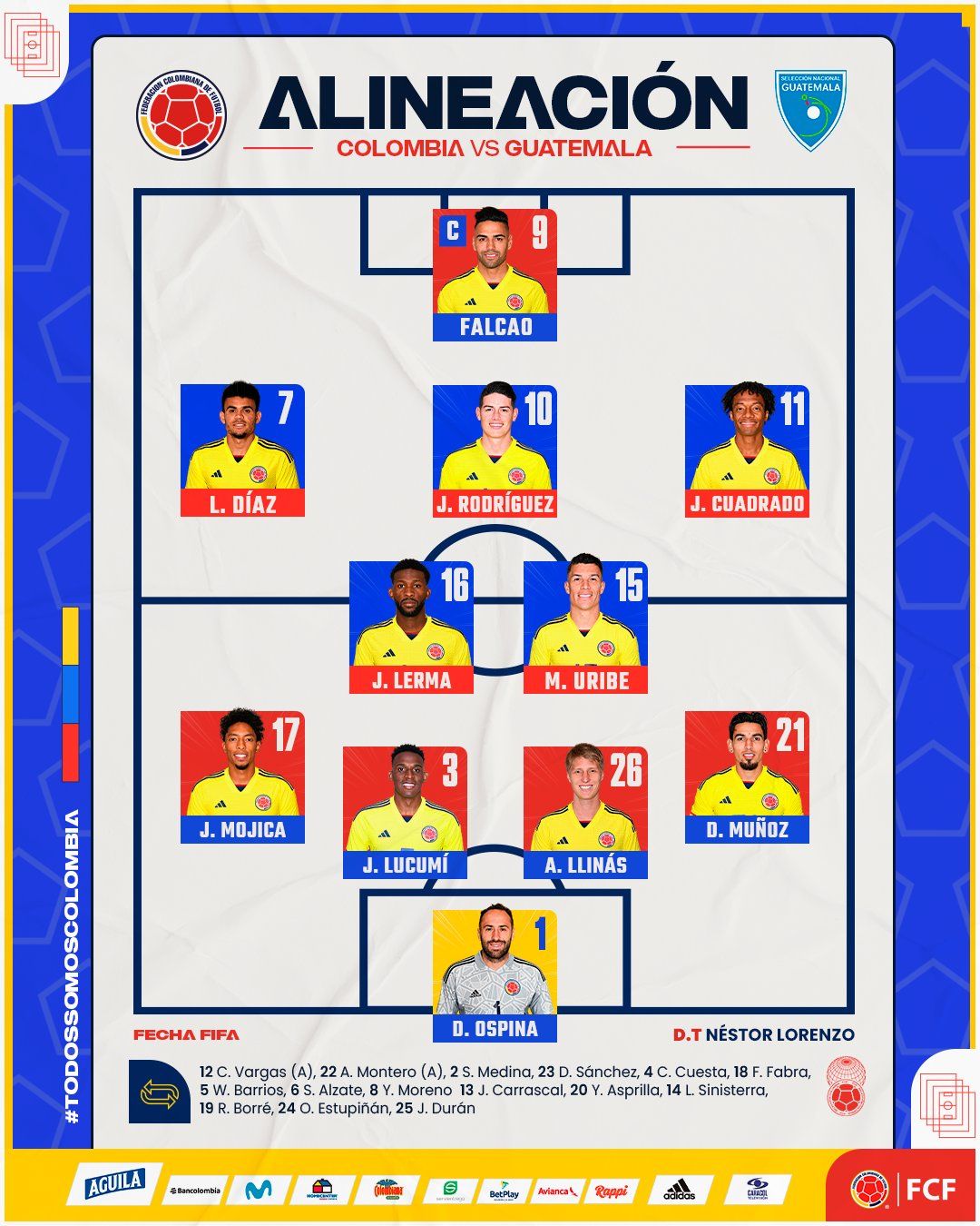 Nómina Colombia Guatemala Amistoso 2022