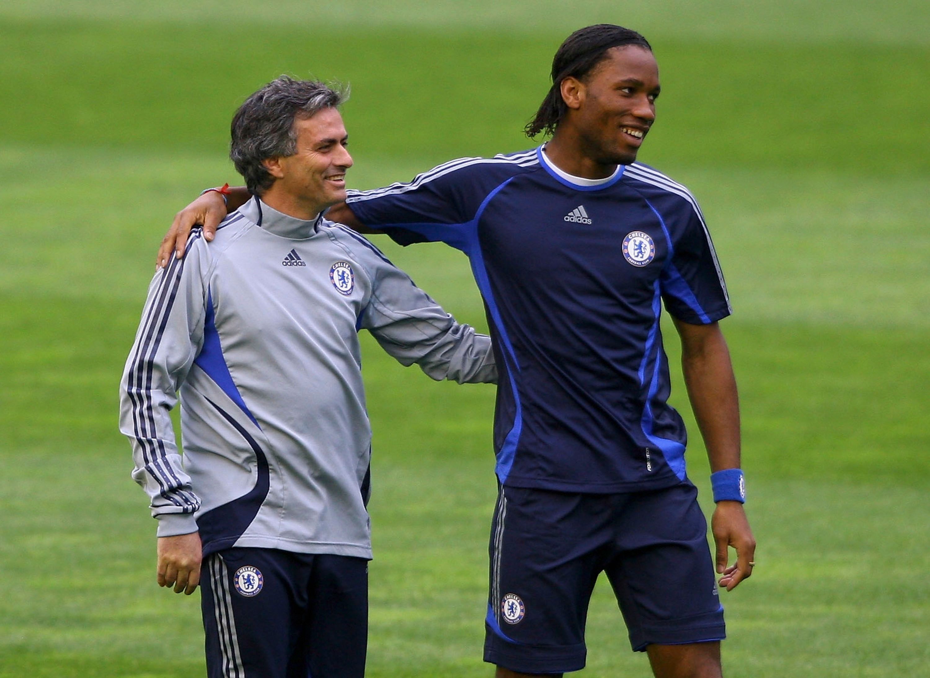 Chelsea boss Jose Mourinho with Didier Drogba