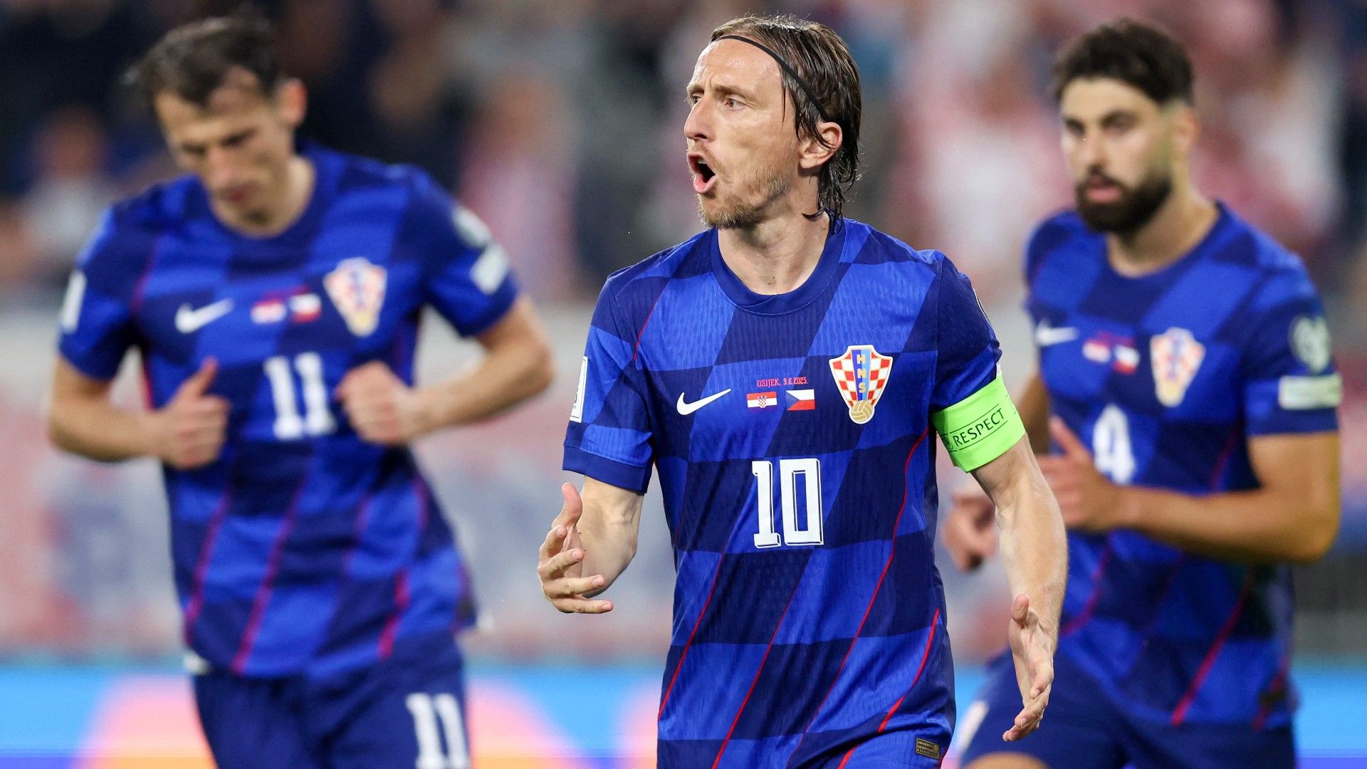 Croatia's midfielder #10 Luka Modric celebrates after scoring