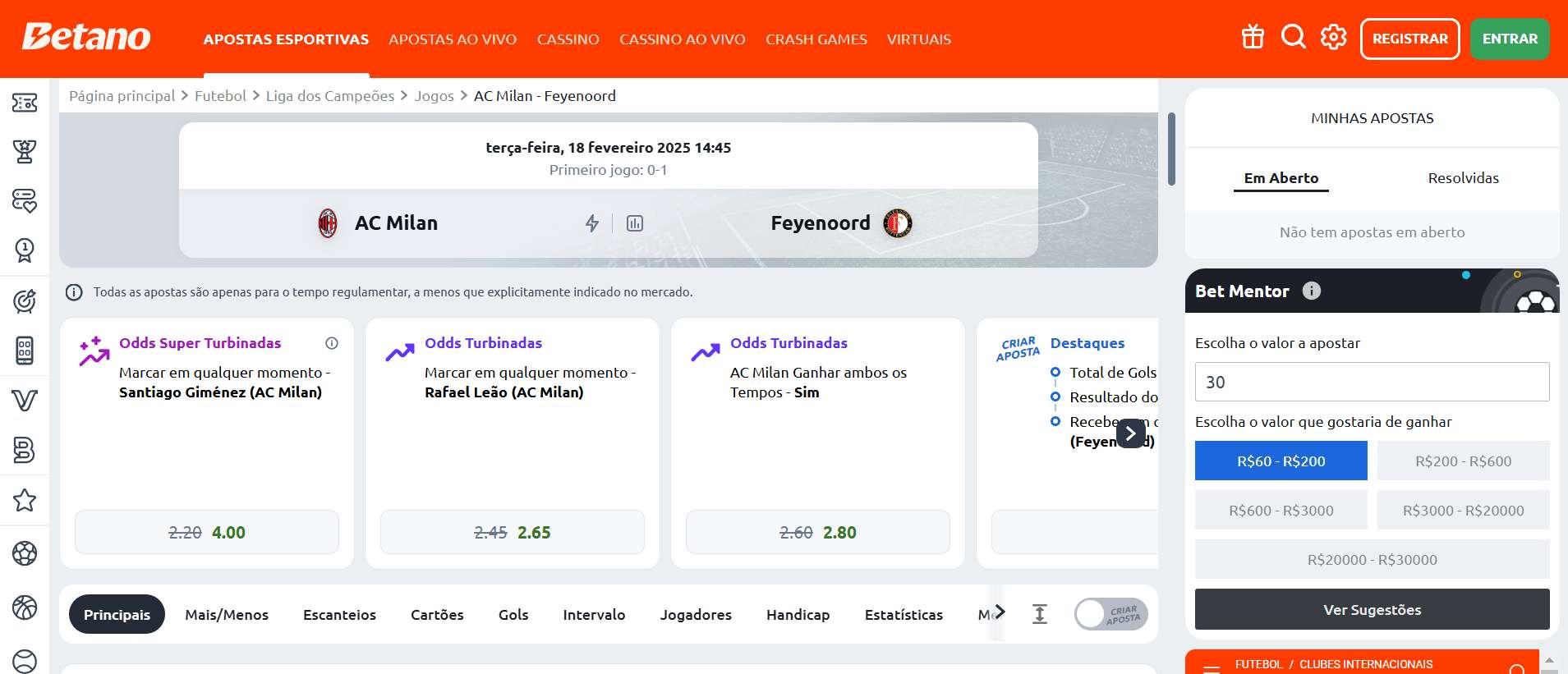 Mercados de apostas Betano novo