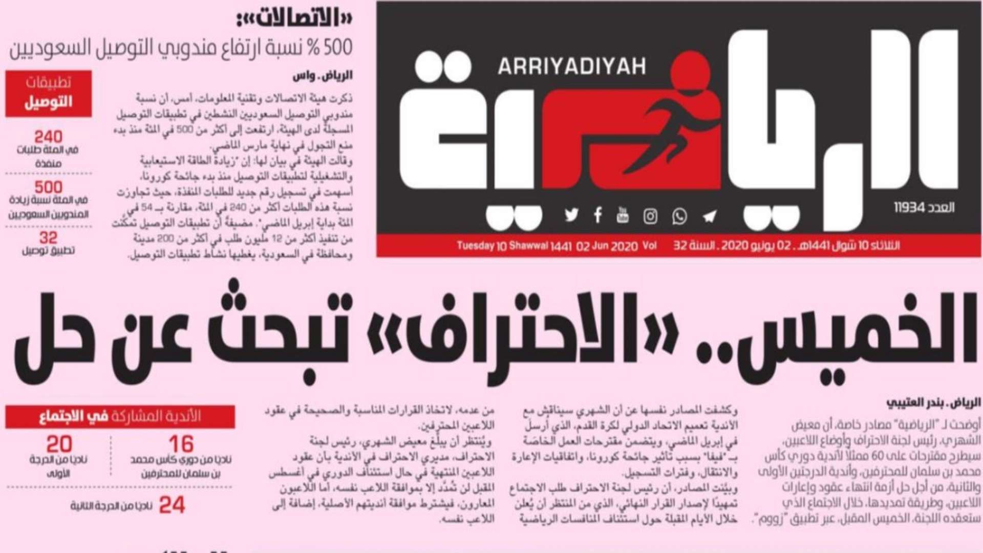 الرياضية - الصحف السعودية 2 يونيو