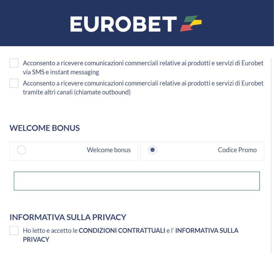 eurobet formulario registrazione codice promo