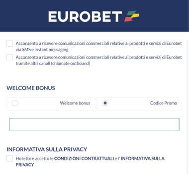 eurobet formulario registrazione codice promo