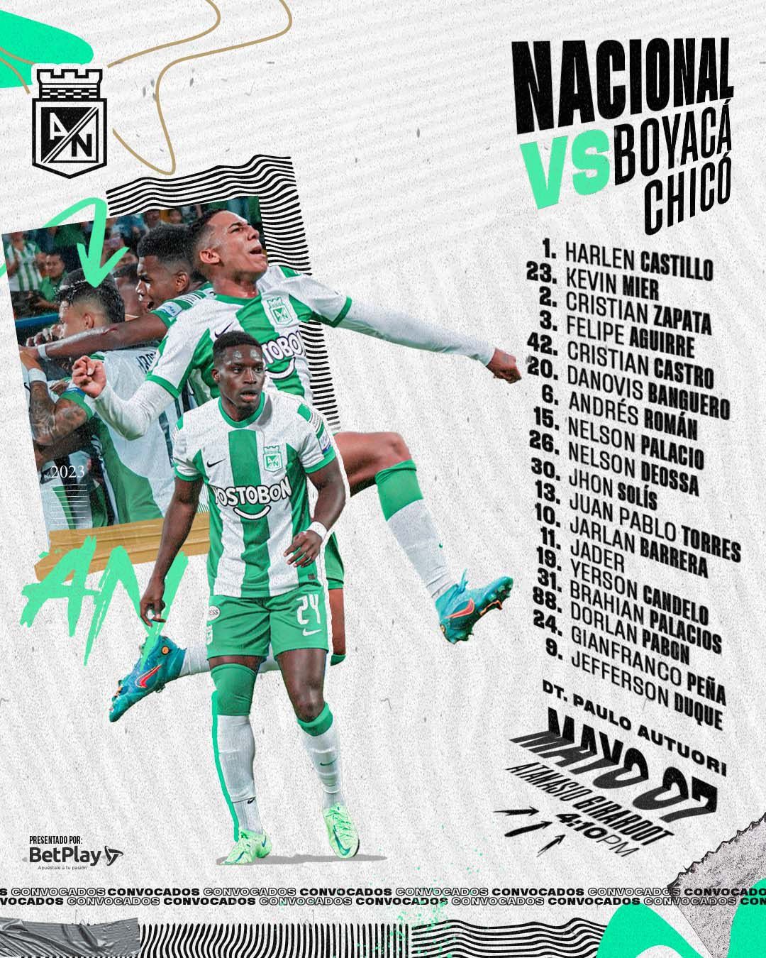 Convocados Atlético Nacional Fecha 18 Liga BetPlay 2023