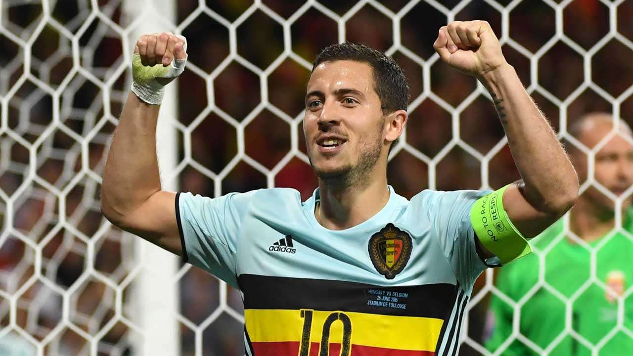 Eden Hazard celebrates against Hungary