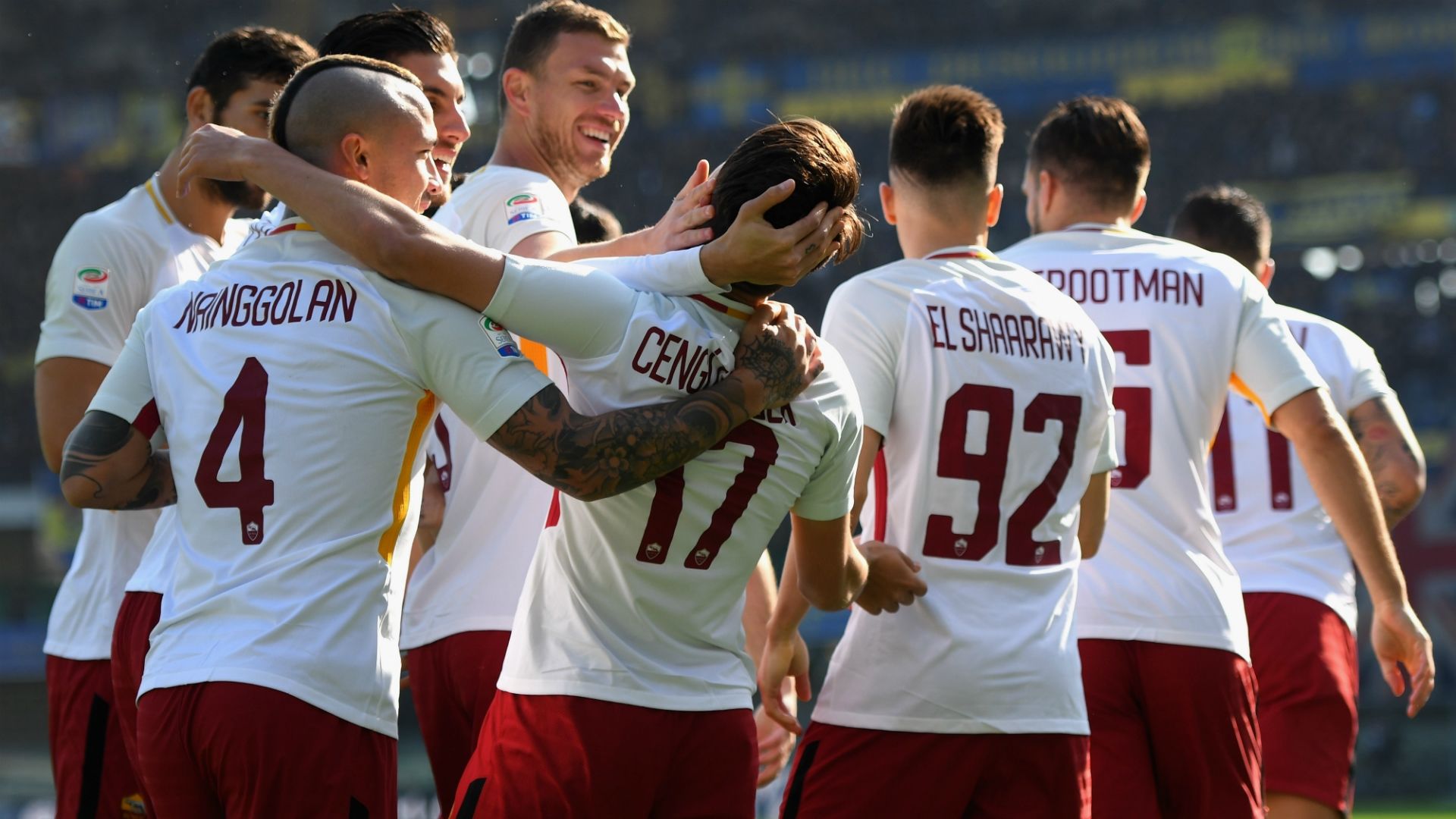 Roma celebrating Verona Roma Serie A