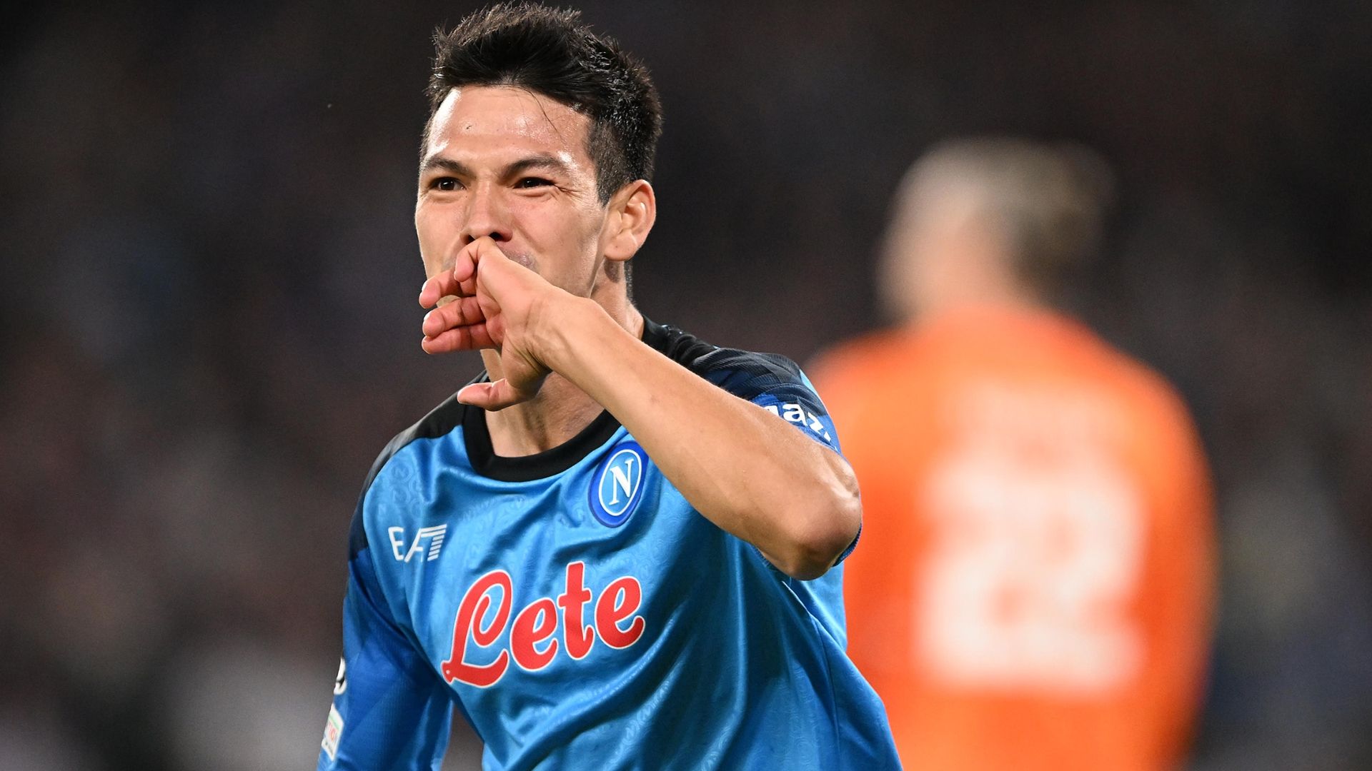 Lozano celebrating Napoli Ajax Champions League