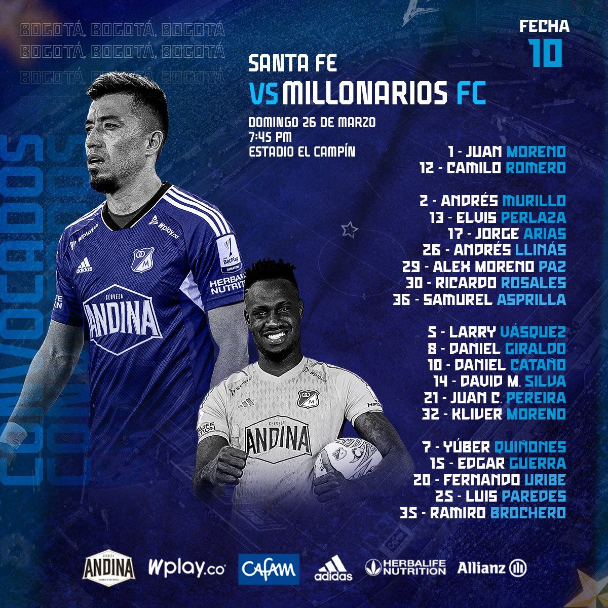 Convocados Millonarios Santa Fe BetPlay 2023I