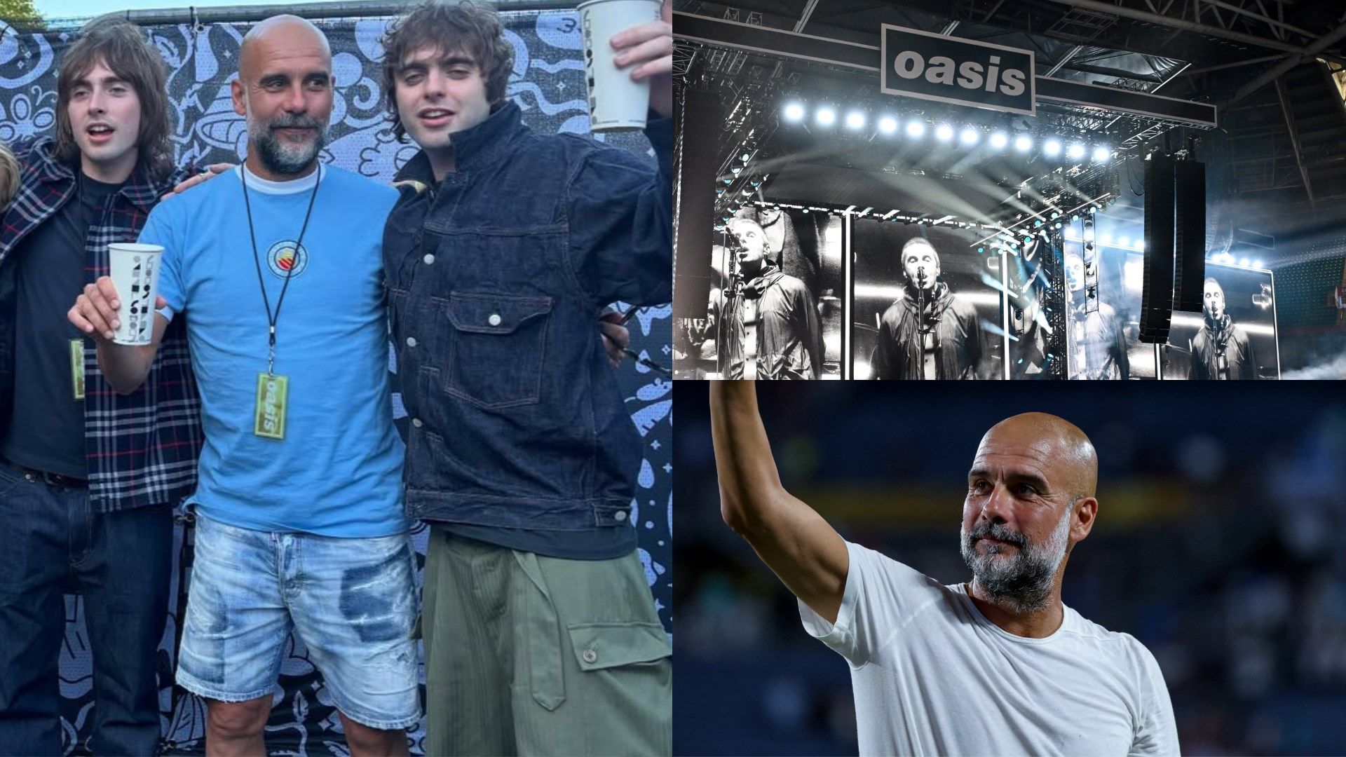 Pep Guardiola snapped backstage at Oasis gig in Heaton Park as Manchester City manager poses for pictures with Noel and Liam's children | Goal.com UK