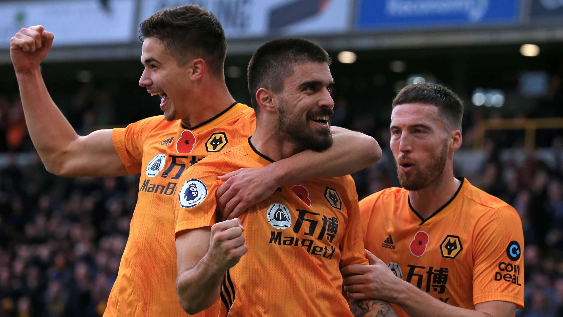 Wolves celebrate vs Aston Villa
