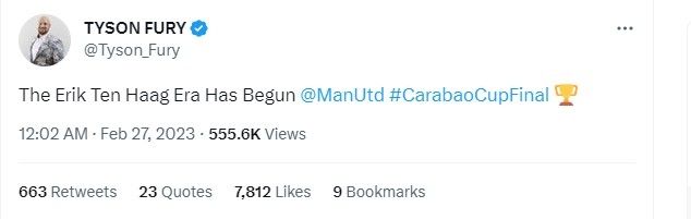 Tyson Fury Twitter Carabao Cup