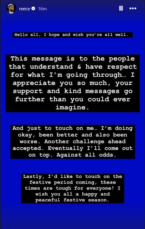 Reece James Instagram injury post November 21, 2024